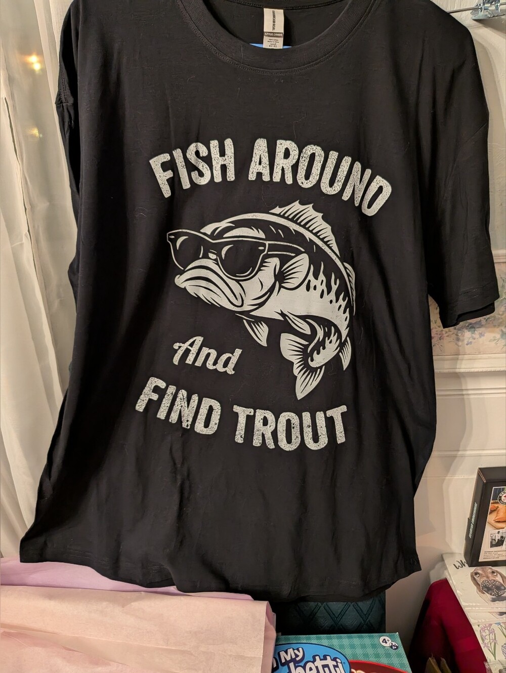 Fish Around and Find Trout Black Graphic Tee - Fishing Shirt XL